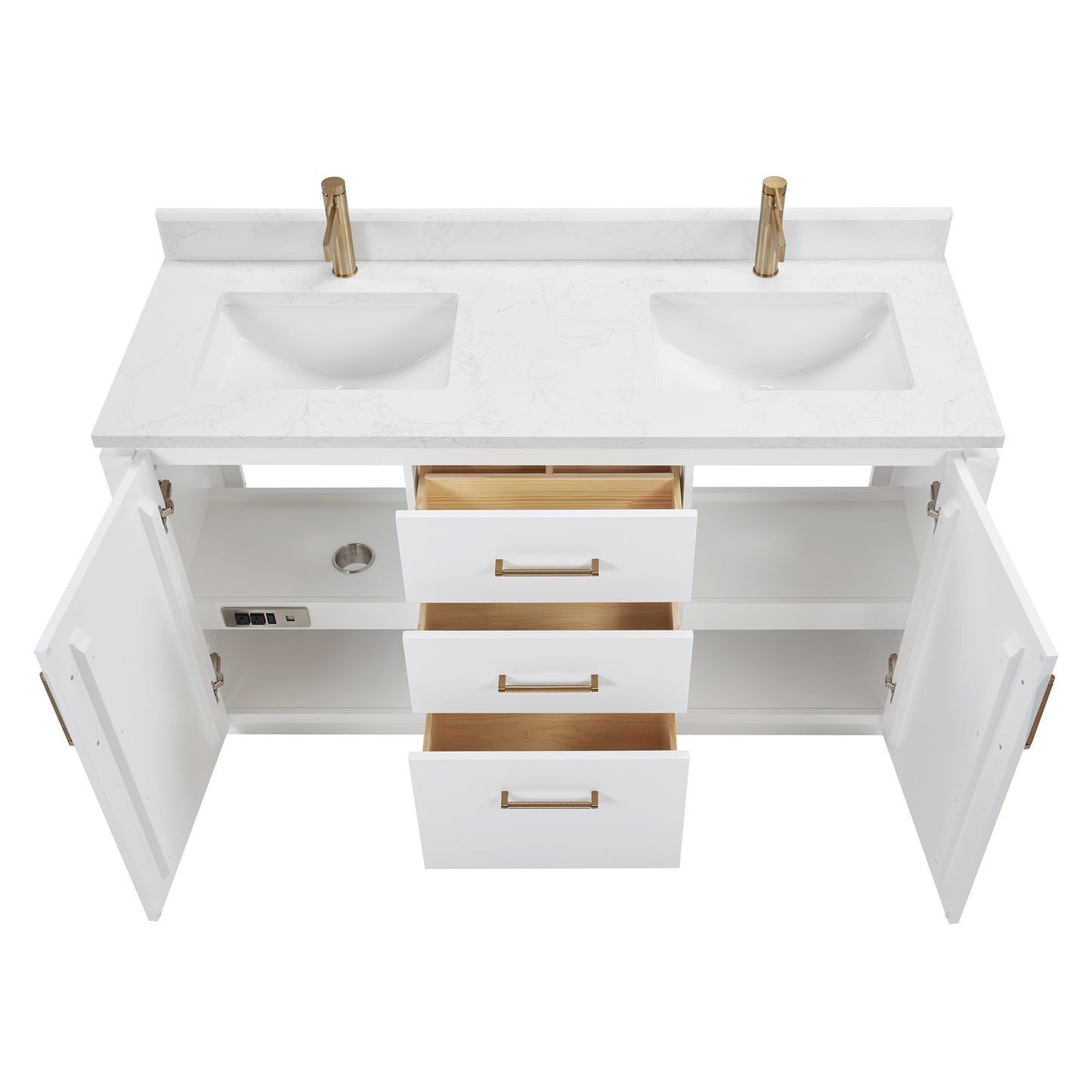 San 60M" Free-standing Double Bath Vanity in White with White Grain Composite Stone Top