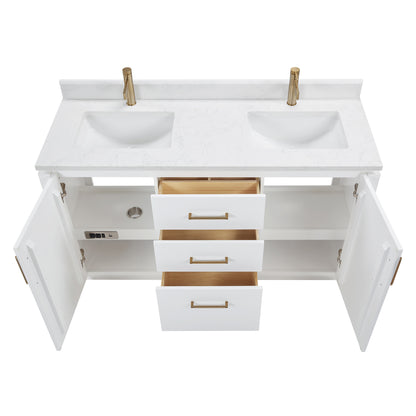 San 60M" Free-standing Double Bath Vanity in White with White Grain Composite Stone Top