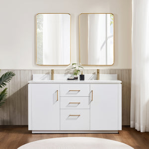 San 60M" Free-standing Double Bath Vanity in White with White Grain Composite Stone Top