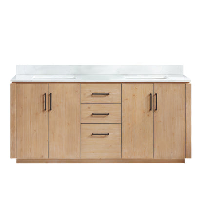 San 72" Free-standing Double Bath Vanity in Fir Wood Brown with White Grain Composite Stone Top