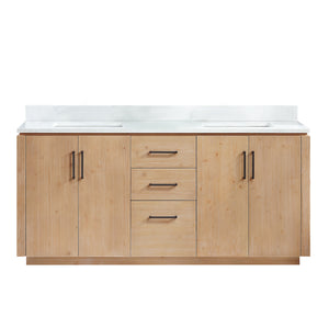 Open image in slideshow, San 72&quot; Free-standing Double Bath Vanity in Fir Wood Brown with White Grain Composite Stone Top
