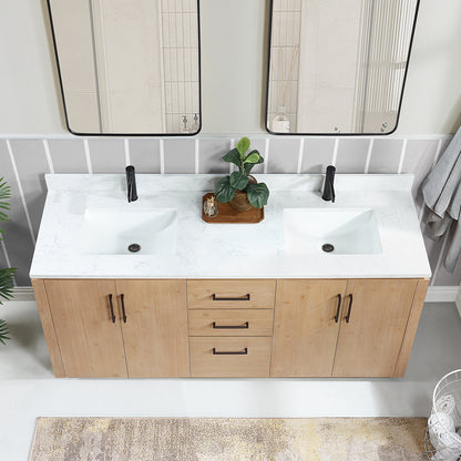 San 72" Free-standing Double Bath Vanity in Fir Wood Brown with White Grain Composite Stone Top