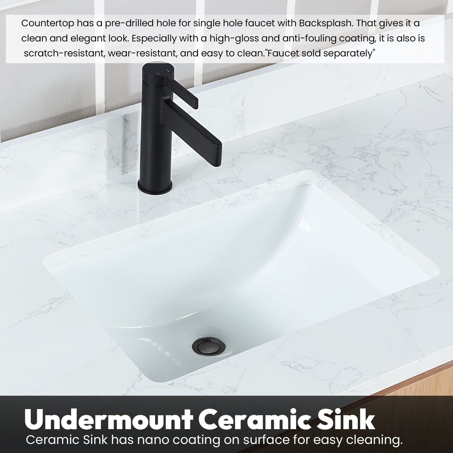 San 72" Free-standing Double Bath Vanity in Fir Wood Brown with White Grain Composite Stone Top
