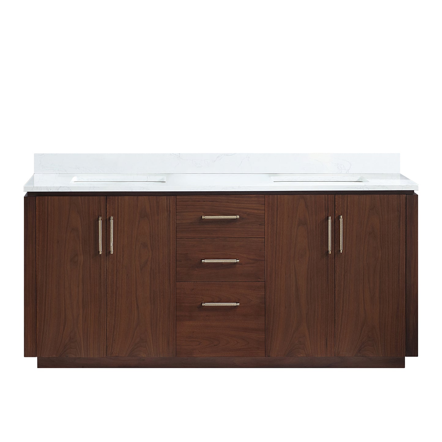 San 72" Free-standing Double Bath Vanity in Natural Walnut with White Grain Composite Stone Top