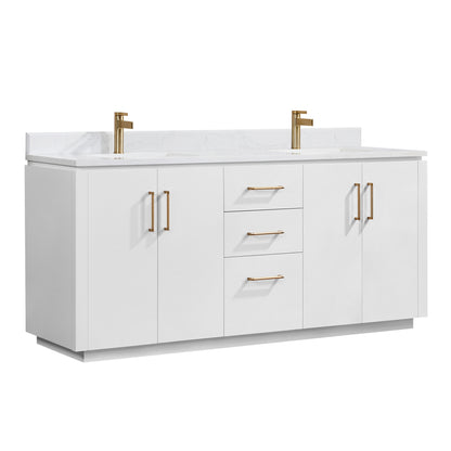 San 72" Free-standing Double Bath Vanity in White with White Grain Composite Stone Top
