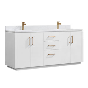 Open image in slideshow, San 72&quot; Free-standing Double Bath Vanity in White with White Grain Composite Stone Top
