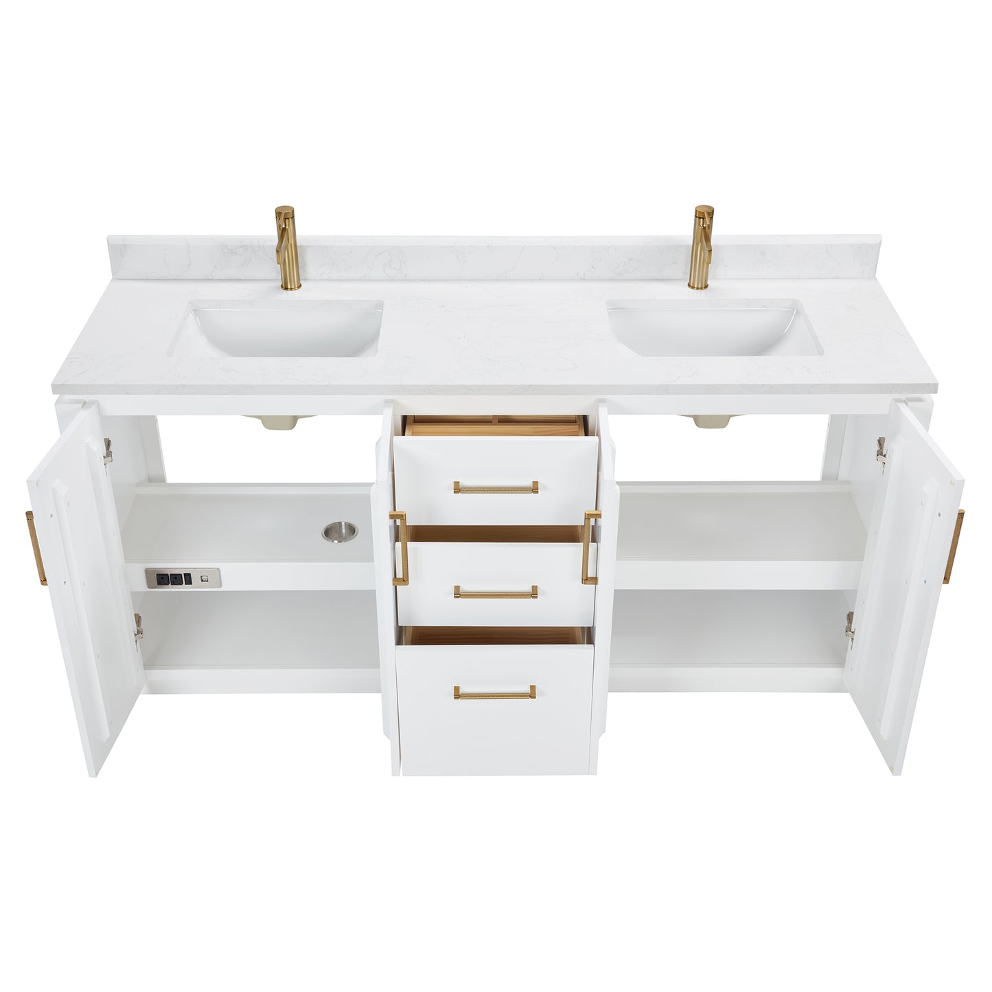 San 72" Free-standing Double Bath Vanity in White with White Grain Composite Stone Top