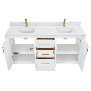 San 72" Free-standing Double Bath Vanity in White with White Grain Composite Stone Top