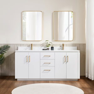 San 72" Free-standing Double Bath Vanity in White with White Grain Composite Stone Top