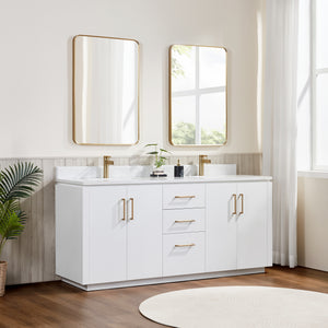 San 72" Free-standing Double Bath Vanity in White with White Grain Composite Stone Top