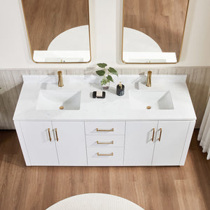 San 72" Free-standing Double Bath Vanity in White with White Grain Composite Stone Top