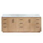 San 84" Free-standing Double Bath Vanity in Fir Wood Brown with White Grain Composite Stone Top