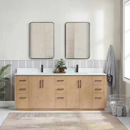 San 84" Free-standing Double Bath Vanity in Fir Wood Brown with White Grain Composite Stone Top