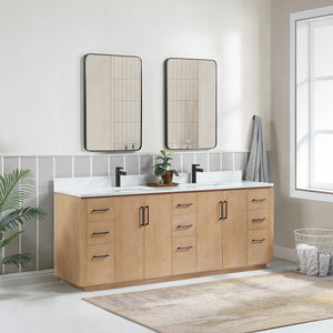 San 84" Free-standing Double Bath Vanity in Fir Wood Brown with White Grain Composite Stone Top