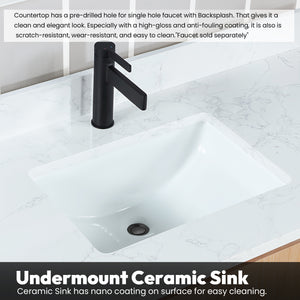 San 84" Free-standing Double Bath Vanity in Fir Wood Brown with White Grain Composite Stone Top