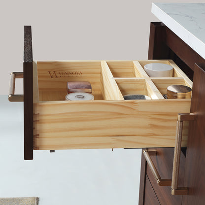 San 84" Free-standing Double Bath Vanity in Natural Walnut with White Grain Composite Stone Top
