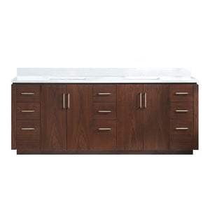 Open image in slideshow, San 84&quot; Free-standing Double Bath Vanity in Natural Walnut with White Grain Composite Stone Top
