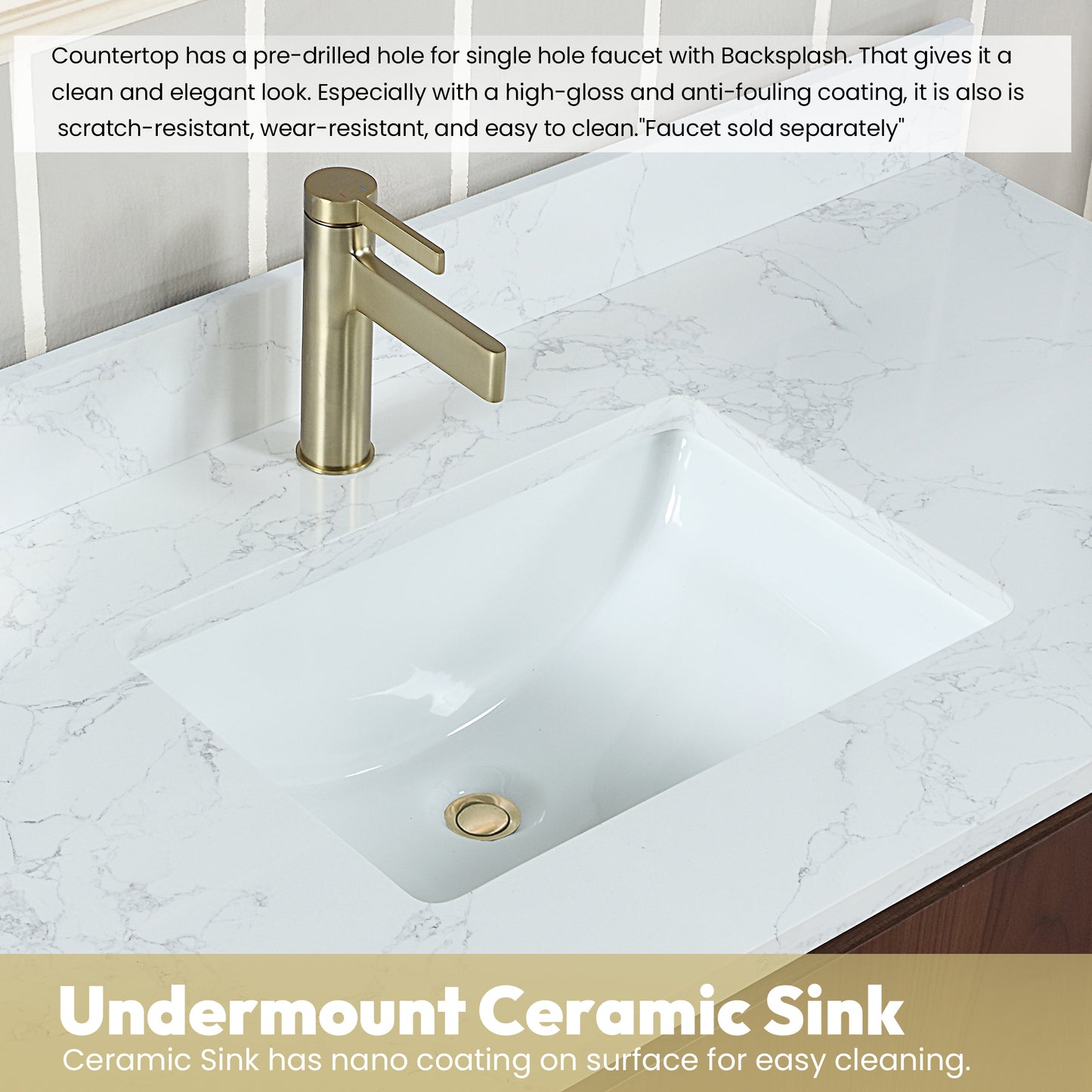 San 84" Free-standing Double Bath Vanity in Natural Walnut with White Grain Composite Stone Top