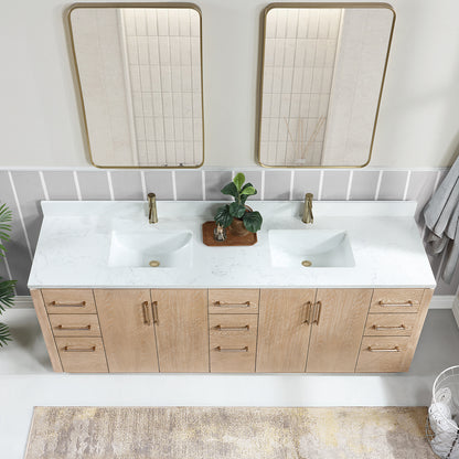San 84" Free-standing Double Bath Vanity in Washed Ash Grey with White Grain Composite Stone Top