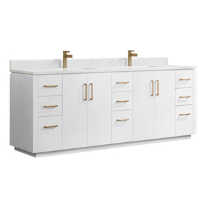 Open image in slideshow, San 84&quot; Free-standing Double Bath Vanity in White with White Grain Composite Stone Top
