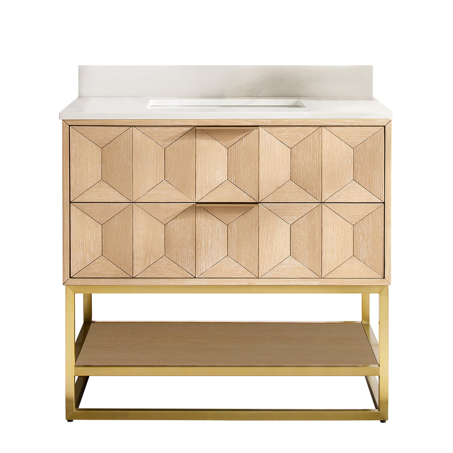Milagro 36G" Free-standing Single Bath Vanity in Washed Ash Grey with Fish Maw White Quartz Stone Top
