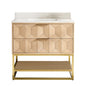 Milagro 36G" Free-standing Single Bath Vanity in Washed Ash Grey with Fish Maw White Quartz Stone Top