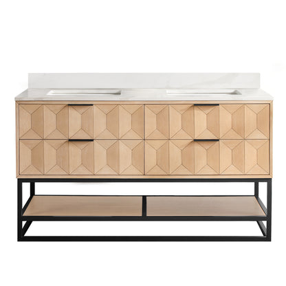 Milagro 60MB" Free-standing Double Bath Vanity in Washed Ash Grey with Fish Maw White Quartz Stone Top