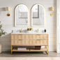 Milagro 60MG" Free-standing Double Bath Vanity in Washed Ash Grey with Fish Maw White Quartz Stone Top