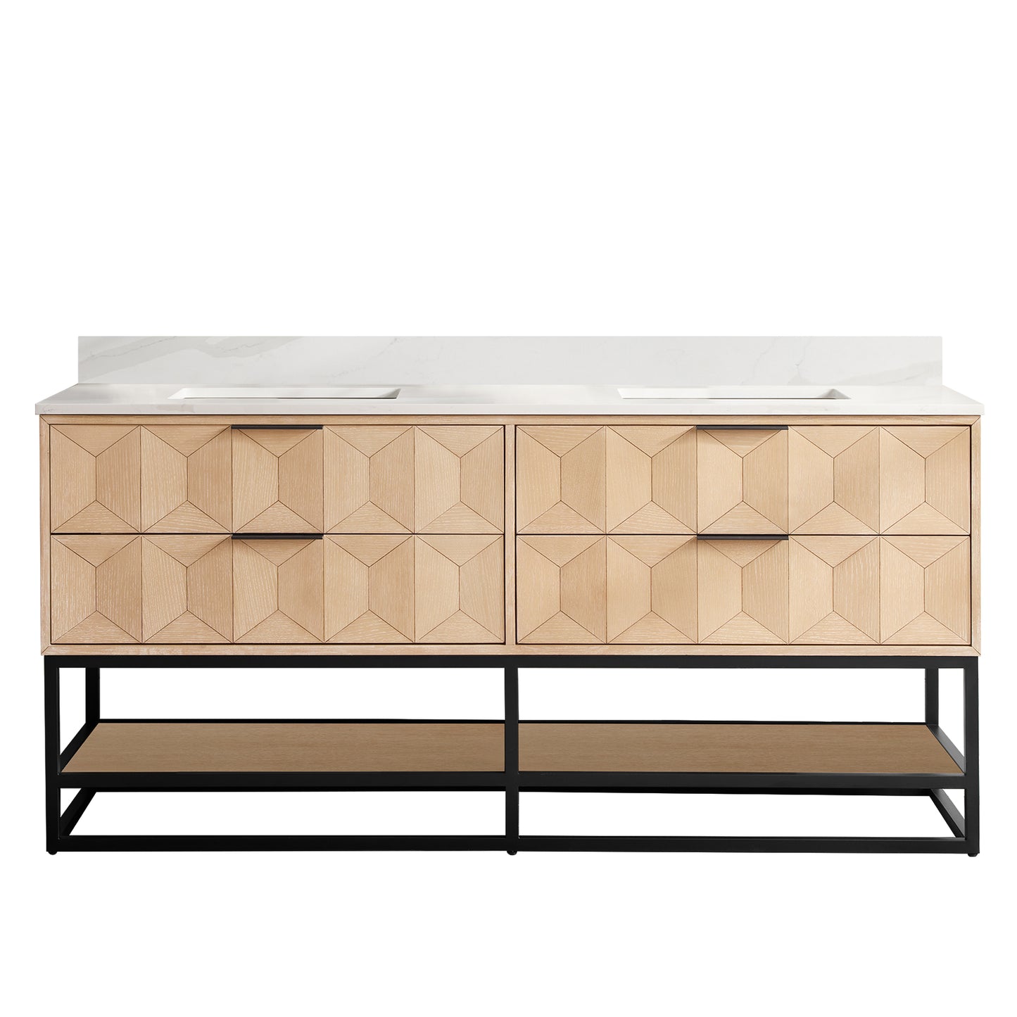 Milagro 72B" Free-standing Double Bath Vanity in Washed Ash Grey with Fish Maw White Quartz Stone Top