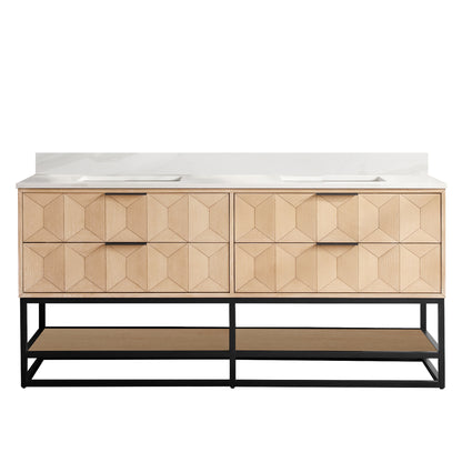 Milagro 72B" Free-standing Double Bath Vanity in Washed Ash Grey with Fish Maw White Quartz Stone Top