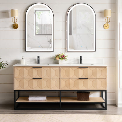 Milagro 72B" Free-standing Double Bath Vanity in Washed Ash Grey with Fish Maw White Quartz Stone Top