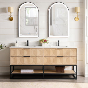 Open image in slideshow, Milagro 72B&quot; Free-standing Double Bath Vanity in Washed Ash Grey with Fish Maw White Quartz Stone Top
