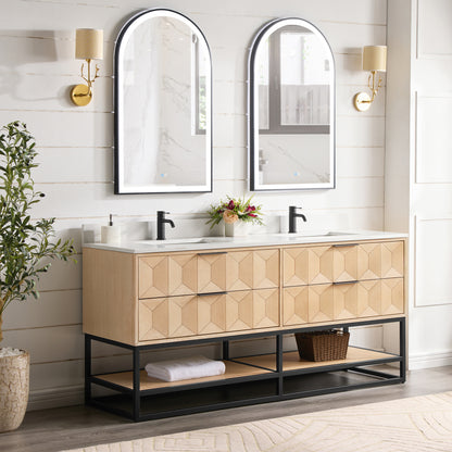 Milagro 72B" Free-standing Double Bath Vanity in Washed Ash Grey with Fish Maw White Quartz Stone Top