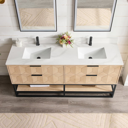 Milagro 72B" Free-standing Double Bath Vanity in Washed Ash Grey with Fish Maw White Quartz Stone Top