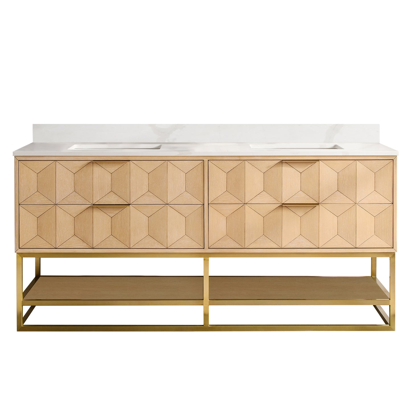 Milagro 72G" Free-standing Double Bath Vanity in Washed Ash Grey with Fish Maw White Quartz Stone Top