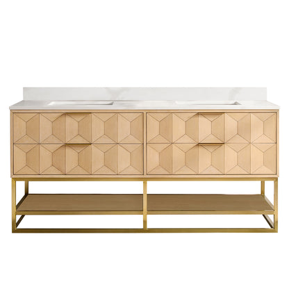 Milagro 72G" Free-standing Double Bath Vanity in Washed Ash Grey with Fish Maw White Quartz Stone Top
