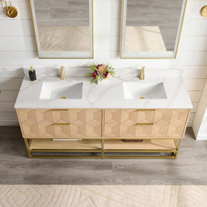 Milagro 72G" Free-standing Double Bath Vanity in Washed Ash Grey with Fish Maw White Quartz Stone Top