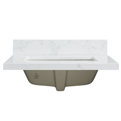Malaga 25" W x 22" D Composite Stone Vanity Top in Grain White with White Rectangular Single Sink