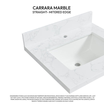 Malaga 25" W x 22" D Composite Stone Vanity Top in Grain White with White Rectangular Single Sink