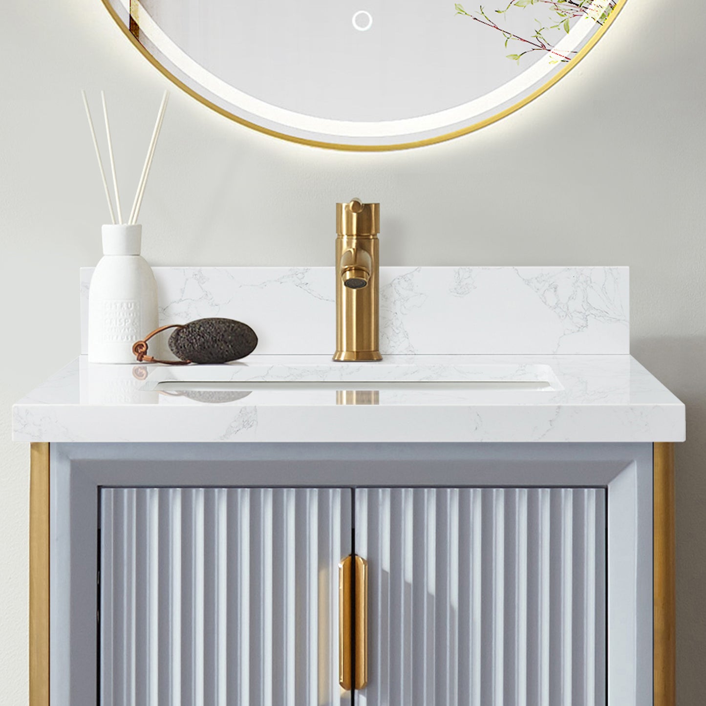 Malaga 25" W x 22" D Composite Stone Vanity Top in Grain White with White Rectangular Single Sink