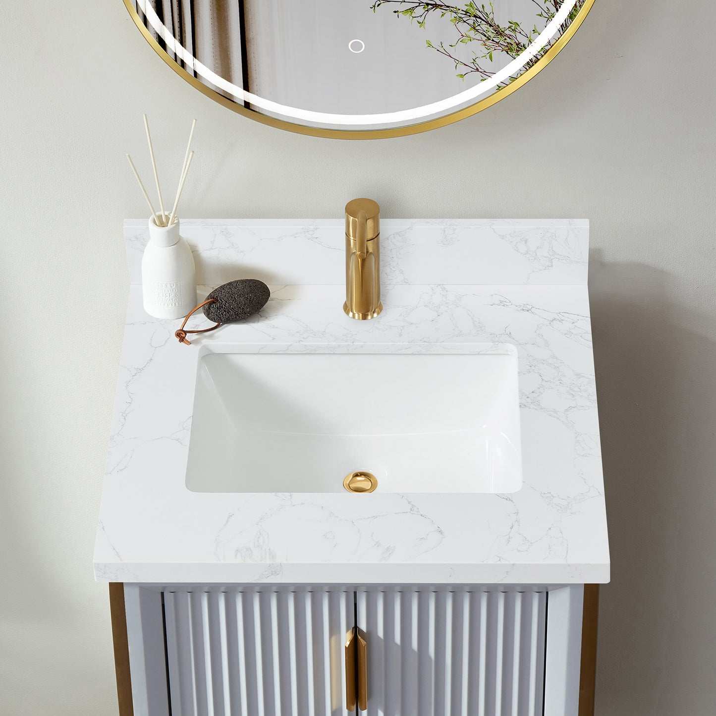 Malaga 25" W x 22" D Composite Stone Vanity Top in Grain White with White Rectangular Single Sink