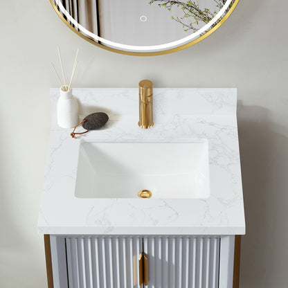 Malaga 25" W x 22" D Composite Stone Vanity Top in Grain White with White Rectangular Single Sink