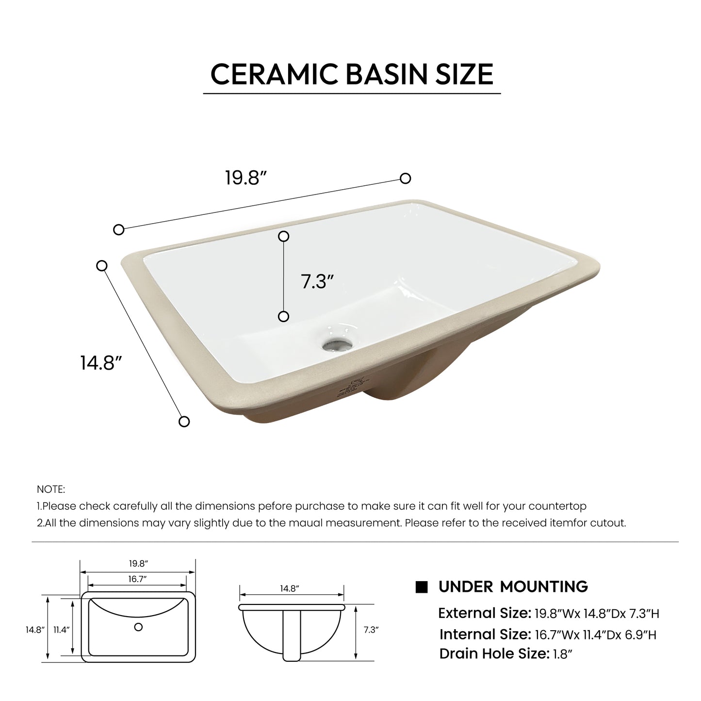Malaga 25" W x 22" D Composite Stone Vanity Top in Grain White with White Rectangular Single Sink