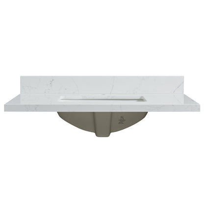Malaga 37" W x 22" D Composite Stone Vanity Top in Grain White with White Rectangular Single Sink