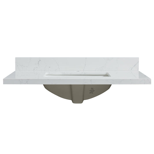 Malaga 37" W x 22" D Composite Stone Vanity Top in Grain White with White Rectangular Single Sink