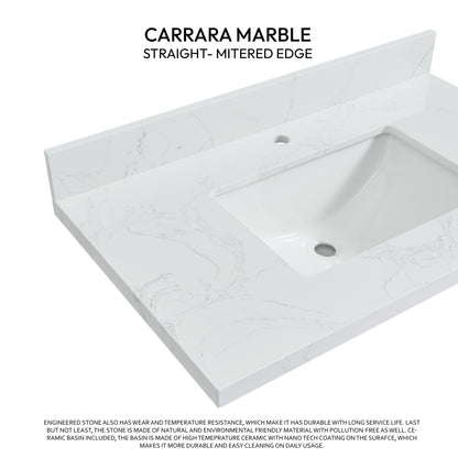 Malaga 37" W x 22" D Composite Stone Vanity Top in Grain White with White Rectangular Single Sink