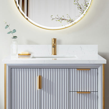 Malaga 37" W x 22" D Composite Stone Vanity Top in Grain White with White Rectangular Single Sink