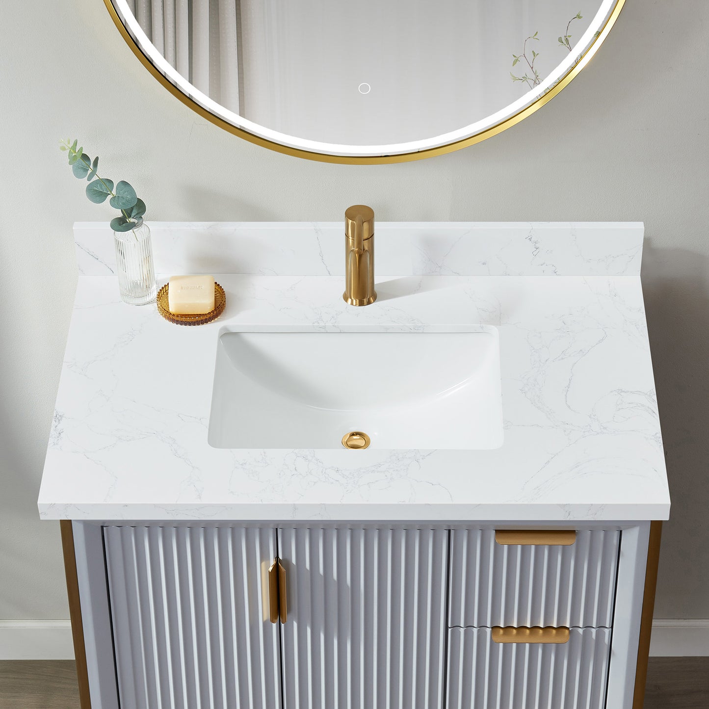 Malaga 37" W x 22" D Composite Stone Vanity Top in Grain White with White Rectangular Single Sink