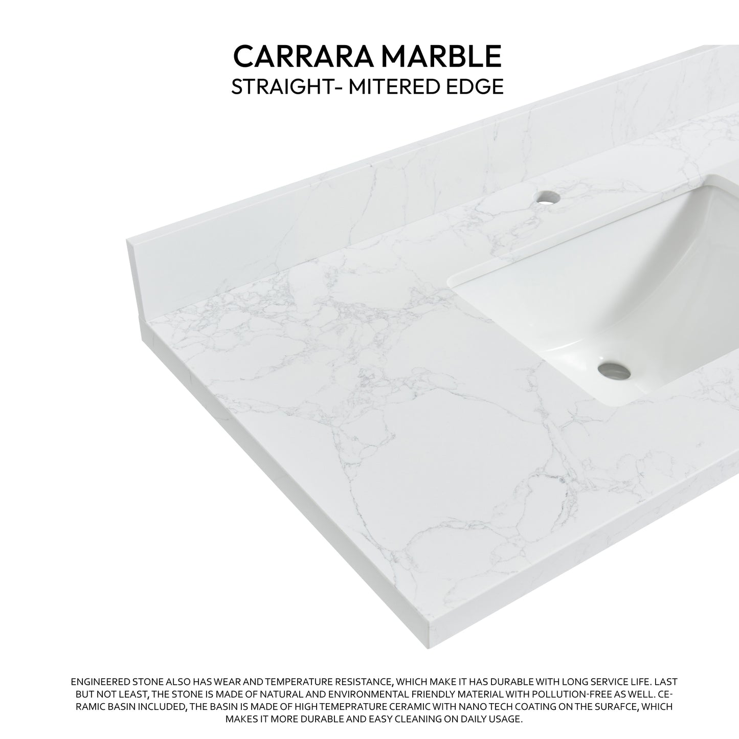Malaga 43" W x 22" D Composite Stone Vanity Top in Grain White with White Rectangular Single Sink