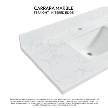 Malaga 43" W x 22" D Composite Stone Vanity Top in Grain White with White Rectangular Single Sink